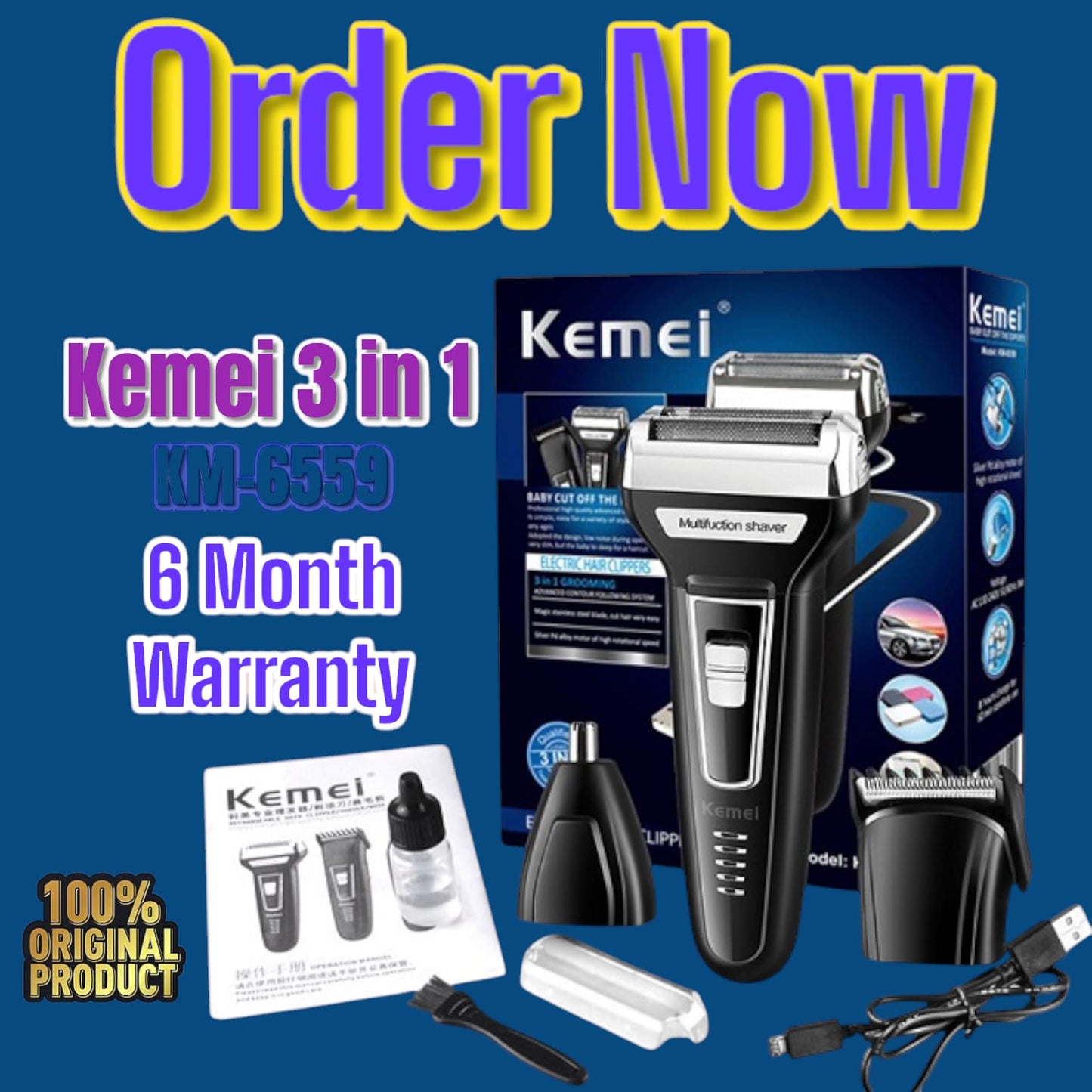 Kemei KM-6559 3 in 1 Professional Electric Hair Clipper